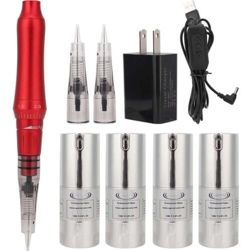 Semi-Permanent Eyebrow Lip Makeup Tattoo Pens with 2pcs Microblading Cartridge Needles US Plug Permanent Tattoos Makeup Supplies