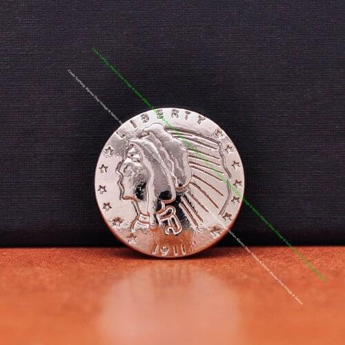 10X 21Mm Western Star Bling Silver Indian Head Quarter 1911 Liberty Coin Leathercraft Belt Wallet Conchos Button Screw Back