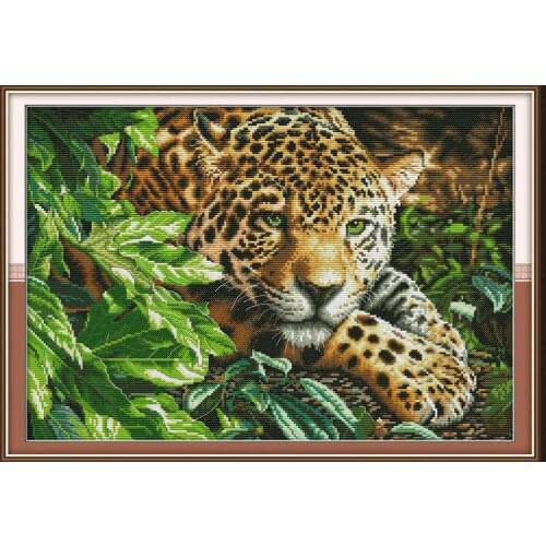 Leopard cross stitch kit aida 14ct 11ct count print canvas cross stitches needlework embroidery DIY handmade