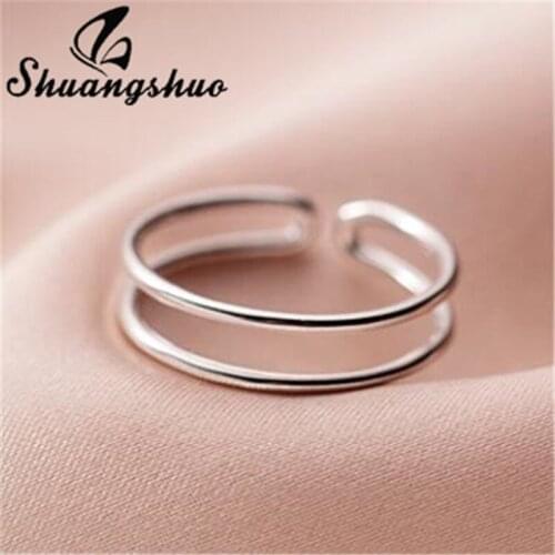 Shuangshuo Fashion Jewelry Double Line Finger Ring Opening Adjustable Doble Line Ring for Women Party Jewelry Christmas Gift