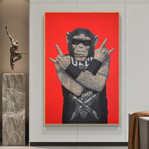 Modern Abstract Hip Hop Rapper Funny Tattoo Monkey Gorilla Animal Canvas Painting Posters and Prints for Living Room Home Decor