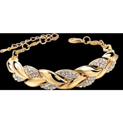 Bohemian Style Women Girls Gold Bracelet Rhinestone Leaves Chain Bangle Luxury Wedding Jewelry Simple Fashion Elegant New