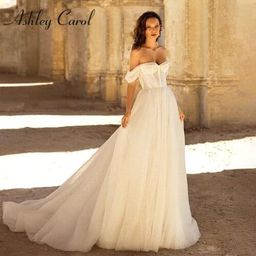 Ashley Carol A-Line Wedding Dress 2021 Delicate Beaded Crystal Sweetheart Bride Backless Cap Sleeve Shimmering Beach Bridal Gown