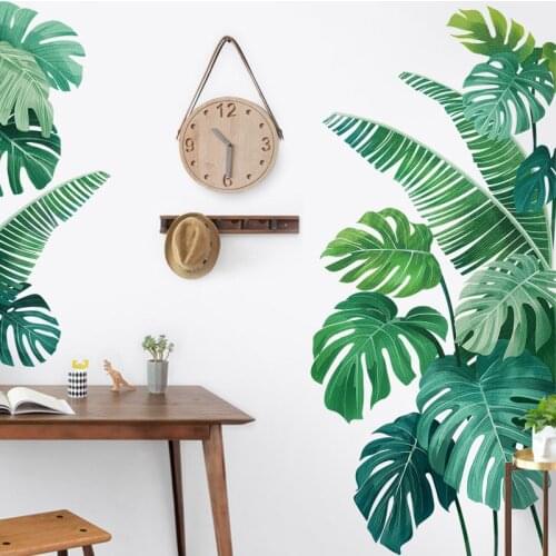 Fresh Beach Palm Leave Art Decal Door Wall Decoration for Living Room Kitchen Home Decor Tropical Plant Turtle Leaf Wall Sticker