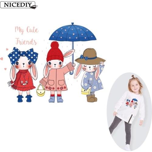 Iron On Patches Rabbit Cute Friend Animal Thermal Transfer For Clothing Stickers Letters Badges Washable Diy T-Shirt Print