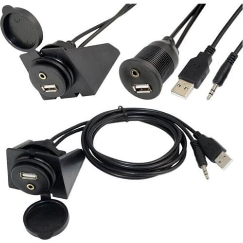Car Dashboard Flush Mount 3.5mm Audio Jack USB2.0 Extension Cable Install Kit 1m/2m