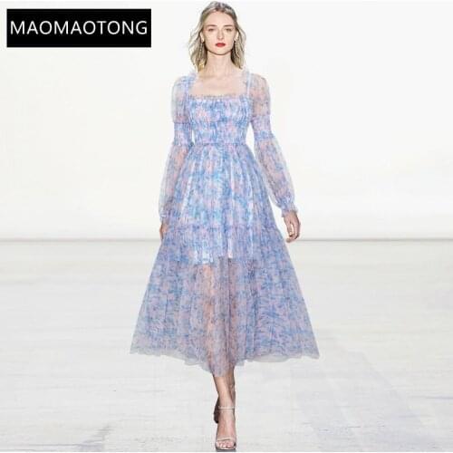 2021 Summer Fashion Holiday Mesh Sexy Backless Dress Womens Runway Long sleeve Elasticity Printed Slim Midi Dress