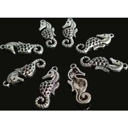 10pcs Charms Hippocampus Seahorse 28x11mm Antique Silver Color Plated Pendants Making DIY Handmade Tibetan Finding Jewelry