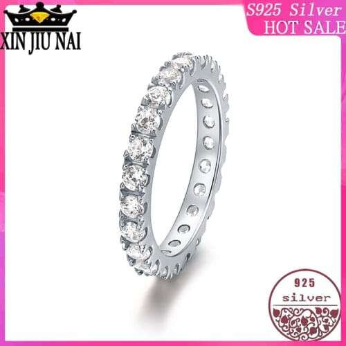 100% 925 Sterling Silver Stackable Finger Ring with Clear CZ Cubic Zirconia Single Row Round Platinum Permanent Love Ladies ring