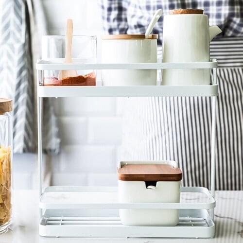 2-Tier Kitchen Storage Rack Spice Jar Condiment Can Oil Bottle Holder Organizer