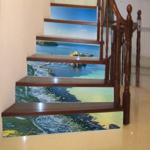 6pcs/set 18cm x 100cm Natural Seaside Scenery Stairs Decoration Wallpaper Art Pegatinas De Pared Home Decor Mural LT013