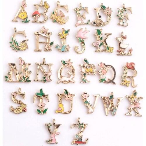 Kwoi Vita Alloy Alphabet Letters Enamel Charms Pendants for Bracelet Keychain Handbag Fashion Jewelry 26pcs a lot