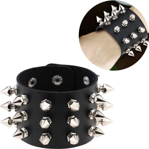 1PCS Gothic Wristband Vintage Punk Style Studded Spike Wrap Bracelet Wide Cuff Bracelet PU Leather Metal Fashion Bangles