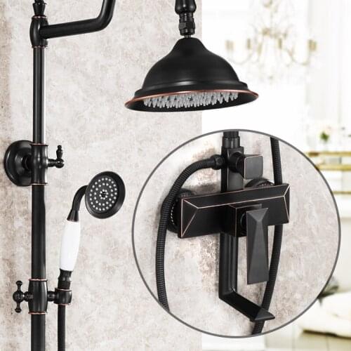 Bathroom Black Oil Paint Solid Brass Shower Set Wall Mounted Phone Style Ceramic Handheld Tap Faucet 3-functions Mixer Valve