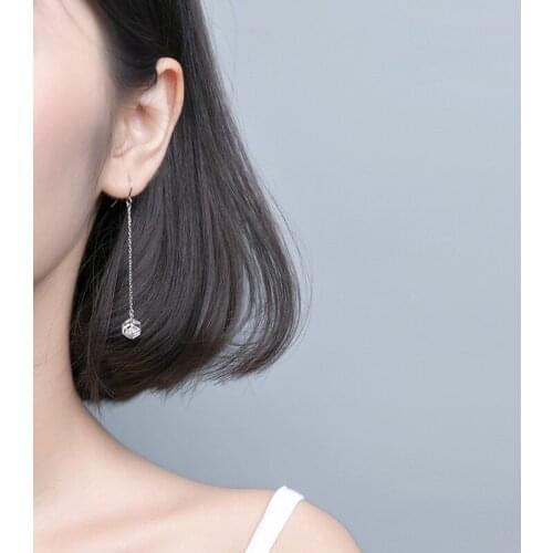 Colusiwei Polygon Long Tassel Drop Earrings for Women Wedding Statement Jewelry 925 Sterling Silver Fashion Geometric Jewelry