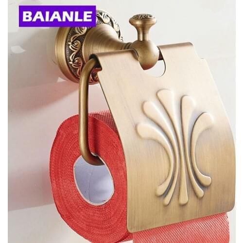 BAIANLE Bathroom Toilet Paper Holder Waterproof with Hook European Antique Copper Paper Towel Rack Wall Mounted Roll Paper Rack