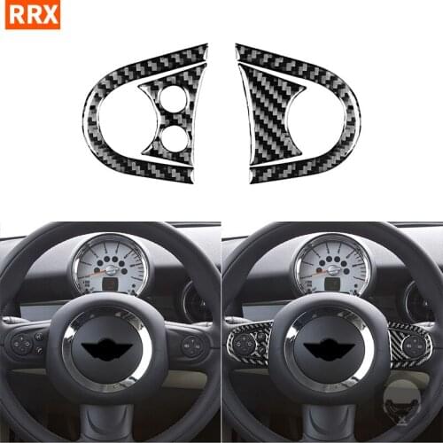For Mini Cooper Hardtop R56 Clubman R55 Convertible R57 Carbon Fiber Steering Wheel Button Frame Stickers Car Accessories