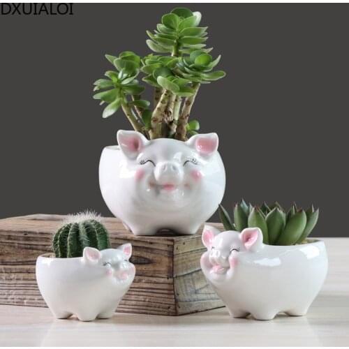 DXUIALOI simple creative cartoon animal flower pot ceramic crafts indoor office living room desktop potted home decoration