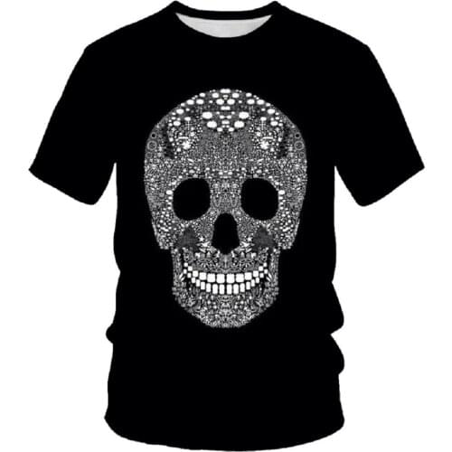 Japanese Cartoon Skull Pattern Mens T-Shirt Fashion Casual Short-Sleeved Punk Style Street Hot Selling Mens And Womens Shirts
