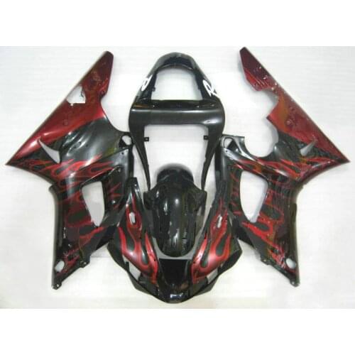 Custom Motorcycle Fairing kit for YAMAHA YZFR1 00 01 YZF R1 YZF1000 2000 2001 ABS Red Flames black Fairings set+Gifts YB44