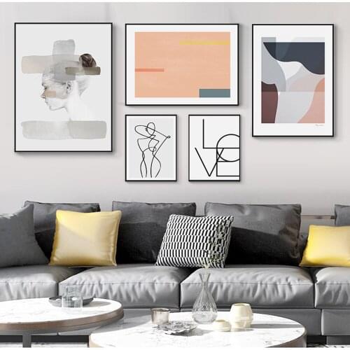 Colorful Line a woman Posters And Prints Wall Painting Living Room Wall Decor Picture