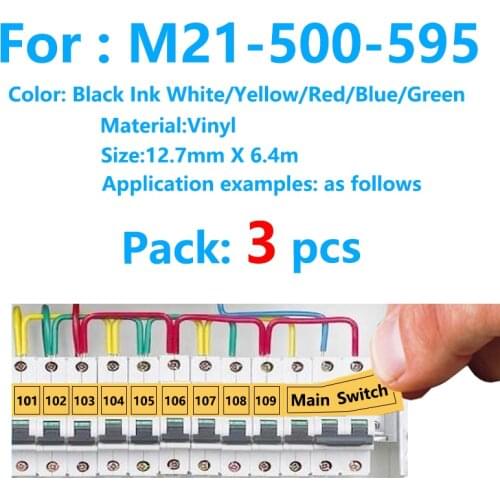 3 Pack Bmp21 Plus M21 500 595 Label Tape Black On white vinyl ribbin for BMP21 Plus ID PAL LABPAL Label Maker BMP21 LAB Typewrit