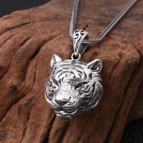 Pure silver fashion accessories Thai silver domineering personality hollow out the tiger head ms retro male pendant