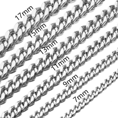 7/9/11/13/15/17mm Hip Hop Curb Cuban Link Chain Jewelry Top Quality Men 316L Stainless Steel Neckalce Gift 7-40inch