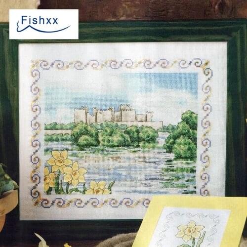Fishxx Cross Stitch Kit European magazine series Crazy86-4 Narcissus castle landscape design living room hanging painting