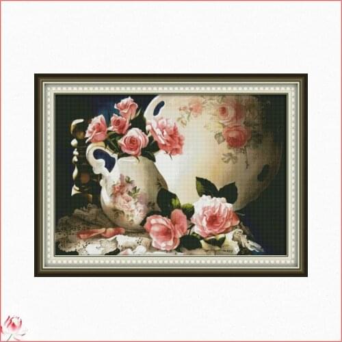 Ceramics And Flowers Cross Stitch Kits Printed Canvas Embroidery Needlework Sets 11CT 14CT Diy Needlework Crafts Wall Paintings