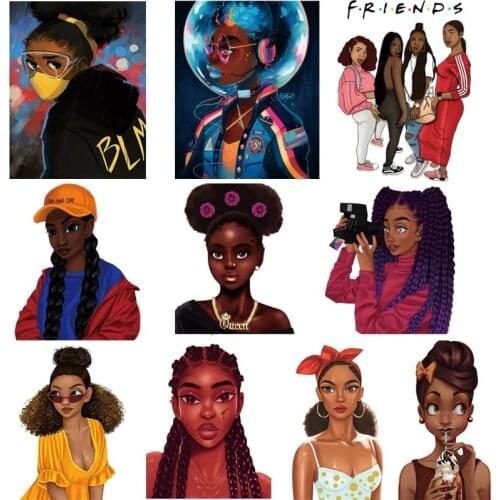 Patches Thermal Sticker On Clothes African Beauty Iron On Heat Transfer DIY A-level Whable T-shirt Applique Patch Decoration