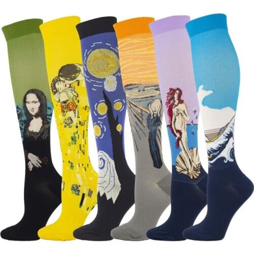 New Compression Socks Famous Painting Pattern Women Nurses Varicose Veins Funny Socks Unisex Outdoor Running Cycling Socks