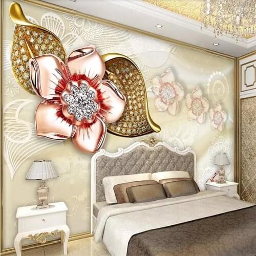 Beibehang Wallpaper custom living room bedroom wallpaper mural gold glazed diamond flower jewelry background wall decoration