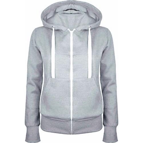 Casual Women Solid Color Long Sleeve Hoodie Winter Warm Zipper Hooded Sweatshirt Womens Hoodie Long Sleeve Zipper Closure Sweat