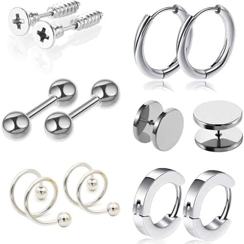 1 pair Punk Black Multiple Styles Stainless/Titanium Steel Stud Earrings For Men and Women Gothic Street Pop Hip Hop Ear Jewelry