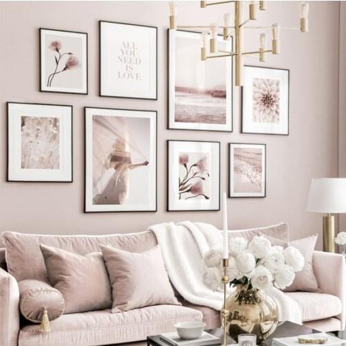 Modern Pink Blooming Flower Love Beach Hazy Poster Canvas Painting Wall Art Prints Picture Living Room Home Interior Decoration