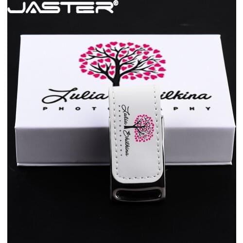 JASTER Color Printing USB Flash Drive Fashion Gift Pen Drive 128GB Leather Memory Stick 64GB 32GB Custom Logo Black Paper Box