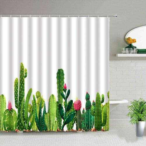 Classic Cactus Flower Green Plant Shower Curtain 3D Printed Tropical Botany Bath Cloth Curtains Waterproof Home Bathroom Decor