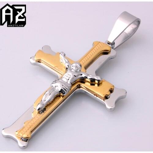 AZ 316L Stainless Steel Byzantine Chain Jesus Cross Necklace Male Jewelry Gold Color Women’s Necklace Accessories Free Shipping