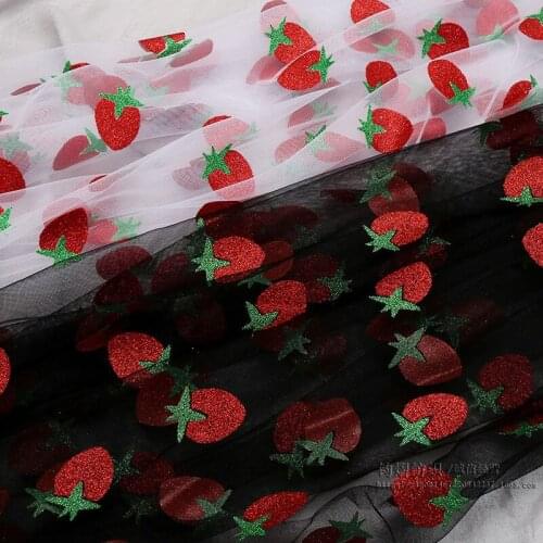 1Meter Fashion Glitter Strawberry Print Mesh Tulle Fabric Pink Red High Quality Bridal Dress Wedding Deco Tutu Skirt Net Fabric