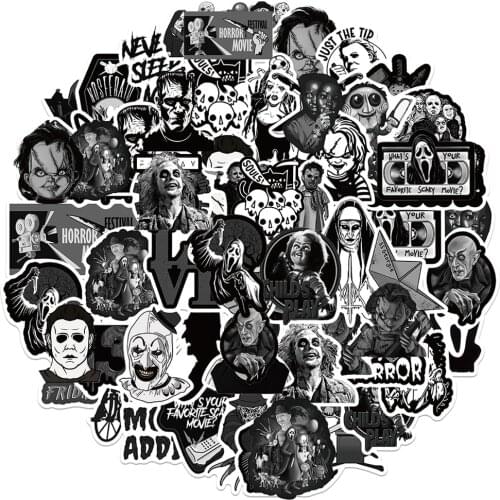 10/30/50PCS Black and White Mix Horror Movie Graffiti Stickers Travel Skateboard Suitcase Guitar Funny Cartoon Kid Sticker Toy