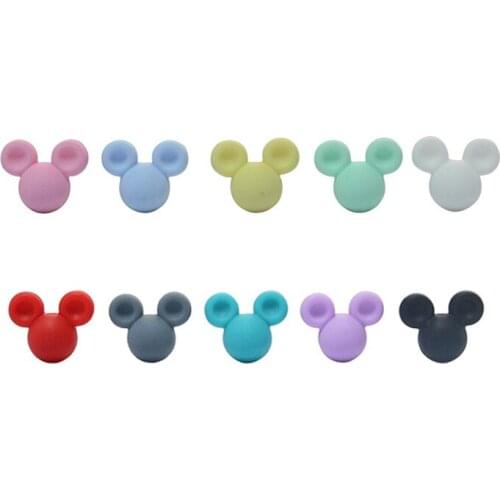 10pcs BPA Free Silicone Teether Beads Bear Chewing DIY Teething Blow Sensory Toys Mouse Head Baby Silicone Beads