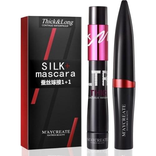 2pcs/set Black Silk Mascara Natural Thick Lengthening Curving Eye Lash Extension Volume Waterproof Eyes Cosmetic Make Up Tool
