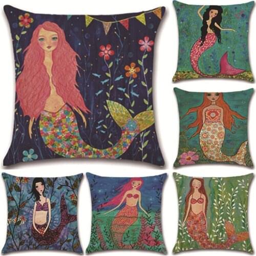 2pcs/set Cartoon Mermaid Cushion Cover Pillowcase for Sofa Home Decor Cute Girl Series Pillow Case Home Textile