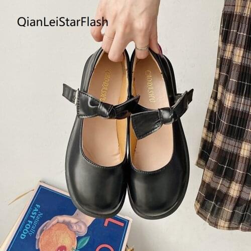 2021 Spring Lolita Shoes Bow Mary Janes Shoes Platform Leather Girls Shoe Round Toe Casual Shoe Buckle Strap zapatos mujer