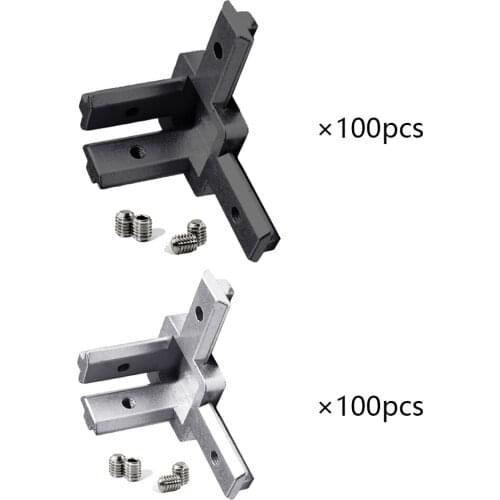 100 Set Black And 100 set Silver All Series 3-Way End Corner Bracket Connector with Screws for 2020s