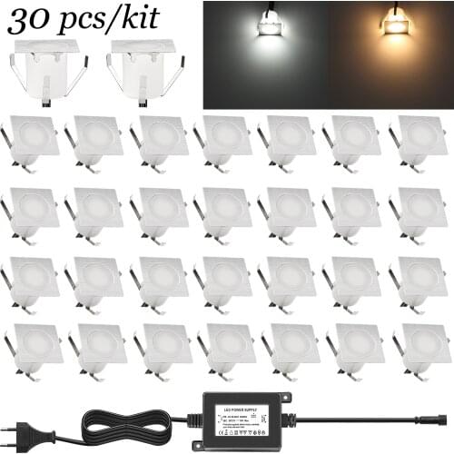 30Pcs LED Deck Floor Recessed Lights Porch Paito Stairs Lamps With Power Supply Low Vottage 2*0.5M Cables RGB DC12V 0.6W IP67