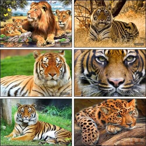 Diamond Embroidery 5D Animal Diamond Cross Stitch Posters Square Diamond Sets Diy Diamond Painting Tiger lion cheetah Mosaic