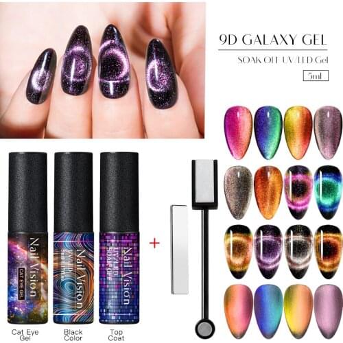 9D Galaxy Chameleon Cat Eye Nail Gel Polish Magnetic Soak Off UV LED 5ml Semi Permanent Nail Art Manicure Gel Varnish Lacquer