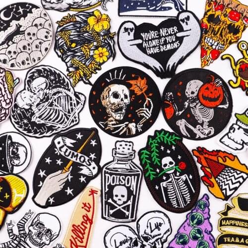 Hippie Rock Patches For Clothing Thermoadhesive Patches DIY Punk Skull patch iron on Embroidered Patches On Clothes Applique